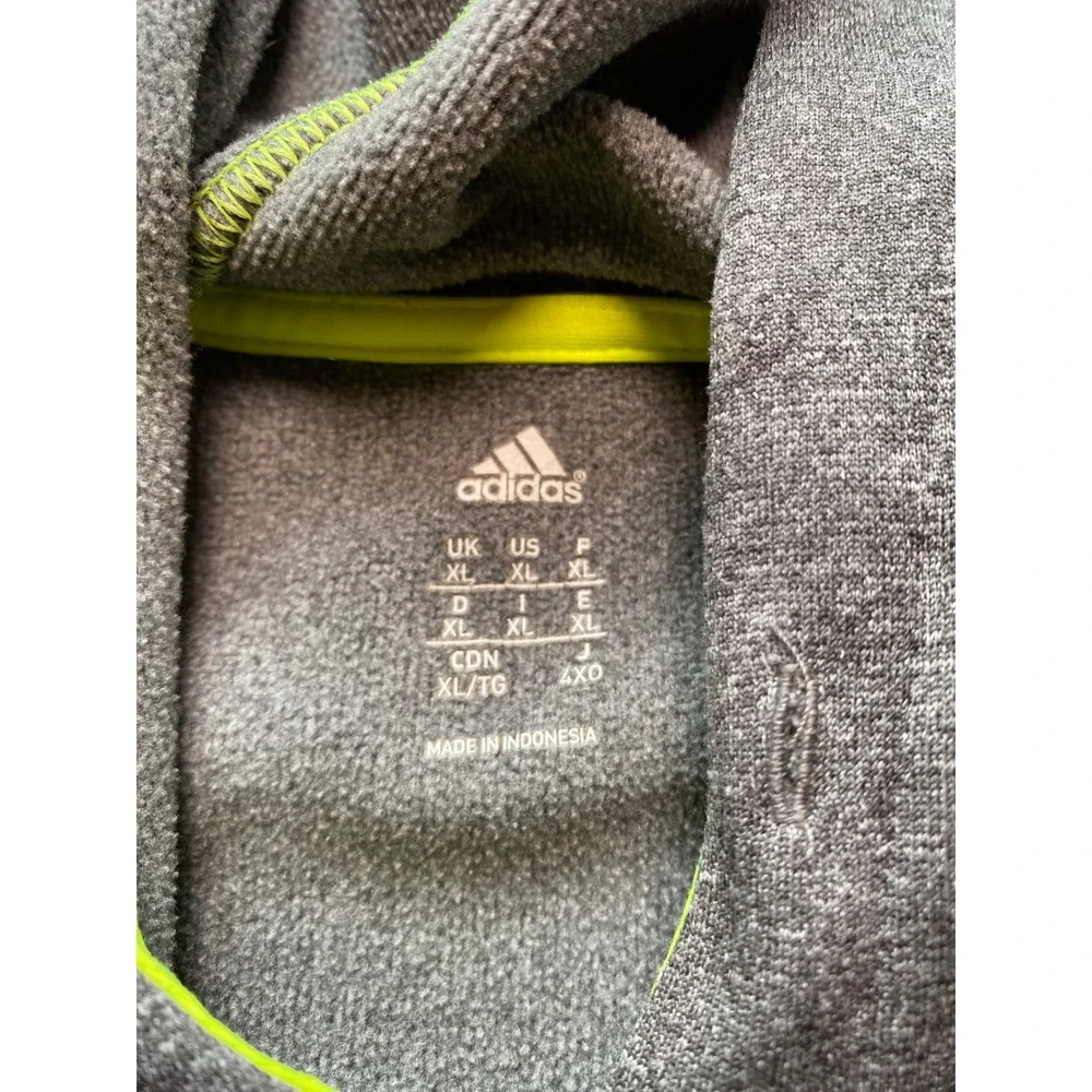 Adidas Mens Gray Fleece Hoodie Neon Green Logo Pullover F82296 XL